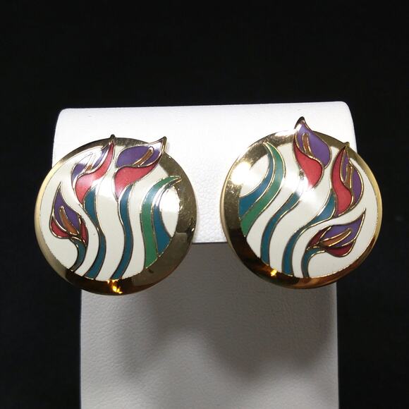 Laurel Burch "Lilies For Les" Floral Post Earrings, Gold Plated, 1980s Vintage - Picture 6 of 10